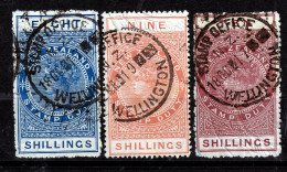NEW ZEALAND 1882/1914 QV. TAX STAMPS 8/-  9/-   10/-  GOOD USED - Usados