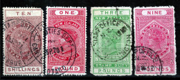 NEW ZEALAND 1882/1914 QV. TAX STAMPS 10/-  1-  3- 9 Pnd  GOOD USED - Usados