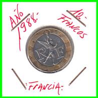 FRANCIA , 1988 - 2001 10 FRANCS MONEDA AÑO 1988, CENTRO DE NÍQUEL, ANILLO DE BRONCE DE ALUMINIO - 10 Francs