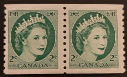 Canada 1954 MNH Sc #345** -346**-347**  2 X 2c-4c-5c Coil Stamps, Wildling Portrait - Ongebruikt