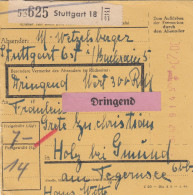 BiZone Paketkarte 1947: Stuttgart Ost Nach Holz B. Gmund, Dringend, Wertkarte - Lettres & Documents