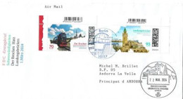 2024.Sites Touristiques Brocken,Landungsbrücken Hambourg,FDC 1er Jour Berlin,lettre à Andorra,avec Timbre à Date Andorra - 2011-…