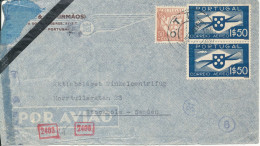 Portugal Air Mail Cover Sent To Sweden 19-12-1942 Air Mail Stamps The Cover Is Damaged In The Left Side - Briefe U. Dokumente