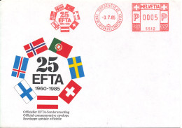 Switzerland Cover With Red Meter Cancel Geneve 3-7-1985 EFTA 25th Anniversary With Nice FLAG Cachet - Lettres & Documents
