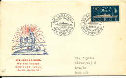 Norway Ship Cover M/S SAGAFJORD Maiden Voyage OSLO - NEW YORK 2-10-1965 Posted On Board Sent To Denmark - Briefe U. Dokumente