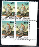 ITALIA REPUBBLICA ITALY REPUBLIC 1991 NATALE CHRISTMAS NOEL WEIHNACHTEN NAVIDAD NATAL QUARTINA ANGOLO DI FOGLIO MNH - 1991-00: Mint/hinged