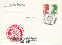 Entier Repiqué - C.P. 1,80 Liberté - 60eme Anniversaire Rotary Club Perpignan Roussillon - PERPIGNAN - 11/04/1987 - Bijgewerkte Postkaarten  (voor 1995)