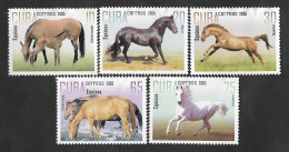 SE)2005 CUBA COMPLETE SERIES FAUNA OF CUBA, EQUINE HORSES, 5 MNH STAMPS - Sonstige & Ohne Zuordnung