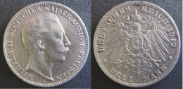 Allemagne. Prusse 3 Mark 1912 A Berlin, Wilhelm II , KM# 527 , En Argent - 2, 3 & 5 Mark Silber