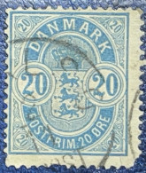 DANEMARK; 1884-85, Premier Classique, émission Officielle, Utilisée 20 Ore. Valeur, Cachet De La Poste - Gebruikt