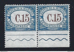 1923 SAN MARINO, Segnatasse N. 55a COPPIA BORDO DI FOGLIO MNH/** VARIETAand#039; - Abarten Und Kuriositäten