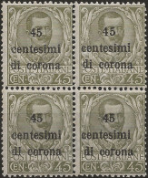 TRTT8QNB,1919 Terre Redente - Trento E Trieste, Sassone Nr. 8, Quartina Nuova Senza Linguella **/ - Trentin & Trieste