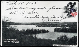 ► LAKE HOPATCONG N.J.  Greetings From Pictureque America - Flag Color 1908  -    Stamp 2C - Altri & Non Classificati