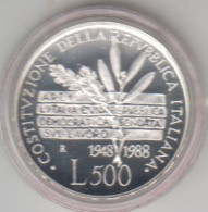 Repubblica Italiana, Moneta Da Lire 500 Proof Celebrativa Del 40° Anniversario Della Costituzione . 1948-1988 Gr.11 - Prove & Riconi