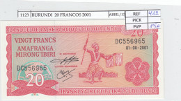 BILLETE BURUNDI  20 FRANCOS 2001 P-27d.2 SIN CIRCULAR - Sonstige – Afrika