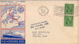 1939 CANAL ZONE , ANCON - NEWTON , POSTED ON THE HIGH SEAS , THE PANAM LINE " S.S. ANCON " , YV. 77 X 2 - Kanaalzone