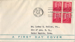1949 CANAL ZONE , BALBOA HEIGHTS / CEDAR RAPIDS , YV. 108 BL/4 - TH. ROOSEVELT , FIRST DAY COVER - Kanaalzone
