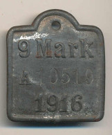 Historische Hundesteuermarke Plakette Deutsches Reich 9 Mark 1916 A Hundemarke - Other & Unclassified