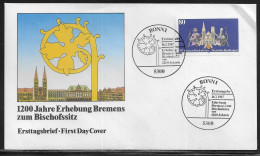 Germany. FDC Mi. 1329.  1200th Anniversary Of Bremen Bishopric.  FDC Cancellation On Cachet Special Envelope No. 19083. - 1981-1990