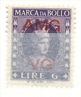 MARCA DA BOLLO REVENUE - TRIESTE AMG VG - LIRE 6 - Fiscaux