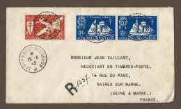 !!! SAINT-PIERRE ET MIQUELON, LETTRE RECOMMANDÉE POUR LA FRANCE DE 1945, ÉTIQUETTE DE DOUANE AU VERSO - Storia Postale