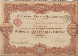 FILTRERIE FRANCO-ALGERIENNE  ACTION ILLUSTREE DE 100 FRS - 1928 - Oil