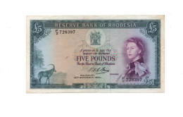 Rhodesia Five Pounds Dated 12 Nov 1964 QEII P-29 Good Very Fine - Rhodesia