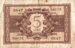 BILLET 5 LIRE ITALIE - Autres & Non Classés