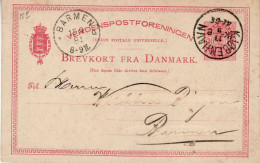 DENMARK 1884 POSTCARD SENT FROM KOPENHAVN TO BARMEN - Postal Stationery