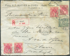 Pays-BAS 5c. (x4) + 2½c. Obl. Dc HULST Sur Enveloppe Recommandée Du 5-VIII-1915 Vers Le Ministre Des Finances A. Van De - Andere & Zonder Classificatie