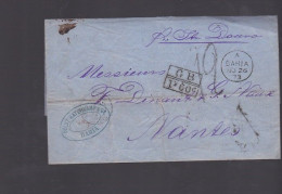 Brésil. Lettre De Bahia Pour Nantes (Loire Atlantique)par Grande Bretagne Et Taxe Tampon + Anglaise 1F60 - Lettres & Documents