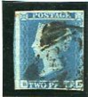 GREAT BRITAIN - 1841  2 D. BLUE  WHITE LINES ADDED  IMPERF. USED - Oblitérés