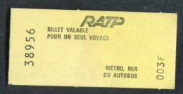 Ticket De Métro Spécial Neuf à Tarif Réduit "Pompiers De Paris Et Militaires" RATP - Métropolitain De Paris - Europe