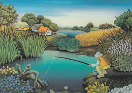 Illustrateur ??????--- Partie De Pêche  (peinture Naive) .... - Hedendaags (vanaf 1950)