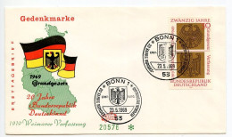 Germany, West 1969 FDC Scott 998 German Basic Law 20th Anniversary & Weimar Constitution 50th Anniversary - 1961-1970