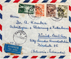 76525 - Jugoslawien - 1952 - 20Din Landwirtschaft MiF A LpBf ZAGREB -> Schweiz, Rs Klappe Fehlt - Covers & Documents