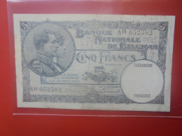 BELGIQUE 5 Francs 1931 Circuler COTES:10-20-50 EURO (B.33) - 5 Francos