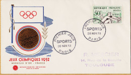 04844 / Rare Hommage Médaille D' Or AVIRON FDC JEUX OLYMPIQUES 1952 HELSINKI Premier Jour 28 Novembre 1953  - Verano 1952: Helsinki