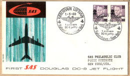 04523 / Danmark First SAS Jet Flight DC-8 DOUGLAS 1er Mai 1960 COPENHAGEN NEW-YORK 1er Vol COPENHAGUE Cpav - Cartas & Documentos