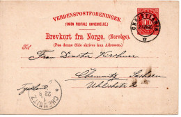 76560 - Norwegen - 1890 - 10o Posthorn GAKte CHRISTIANIA -> CHEMNITZ (Deutschland) - Lettres & Documents