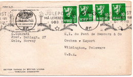 76561 - Norwegen - 1946 - 4@10o Wappen (1@Mgl) A Bf OSLO -> Wilmington, DE (USA) - Brieven En Documenten