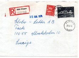 76562 - Norwegen - 1974 - 3,50Kr Landschaft MiF A R-Bf KLEPPE -> Schweden - Storia Postale
