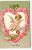 N°18279 - Carte Gaufrée - Love's Token - Ange Au Milieu D'un Coeur De Fleurs - Dia De Los Amorados