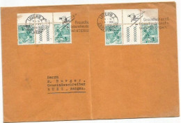 Suisse #2 Pairs Tete Beche C.5+c.5 Papier Gaufré S50Y With Sheet Margin Franking Cover Luzern 14dec1940 To Aarau - Tête-bêche