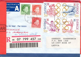 76598 - Schweden - 1994 - 5,50Kr. Olympia MiF A R-RSchLpBf VAEXJOE -> RIGA (Lettland) - Briefe U. Dokumente