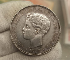 España Spain Alfonso XIII - 1 Peso 1897 Filipinas Km 154 Plata - Andere & Zonder Classificatie