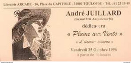 JUILLARD : Carte Dedicace 1996 Pour LIBRAIRIE ARCADE - Juillard
