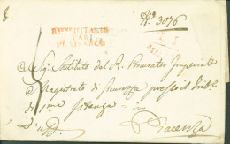 Départements Conquis III Taro Marque Postale Rouge Royaume D'Italie Par Plaisance Lettre Procureur Impérial Brescia 1809 - 1792-1815: Départements Conquis