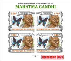 Burundi 2023, Gandhi And Butterfly, Sheetlet3 IMPERFORATED - Ongebruikt