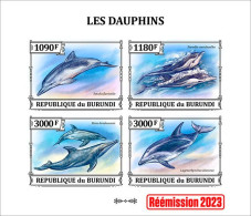 Burundi 2023, Animals, Dolphins II, Re-issued, 4val In Block IMPERFORATED - Dauphins